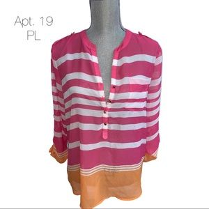 Apt. 9 Pink and Orange Striped Blouse PL